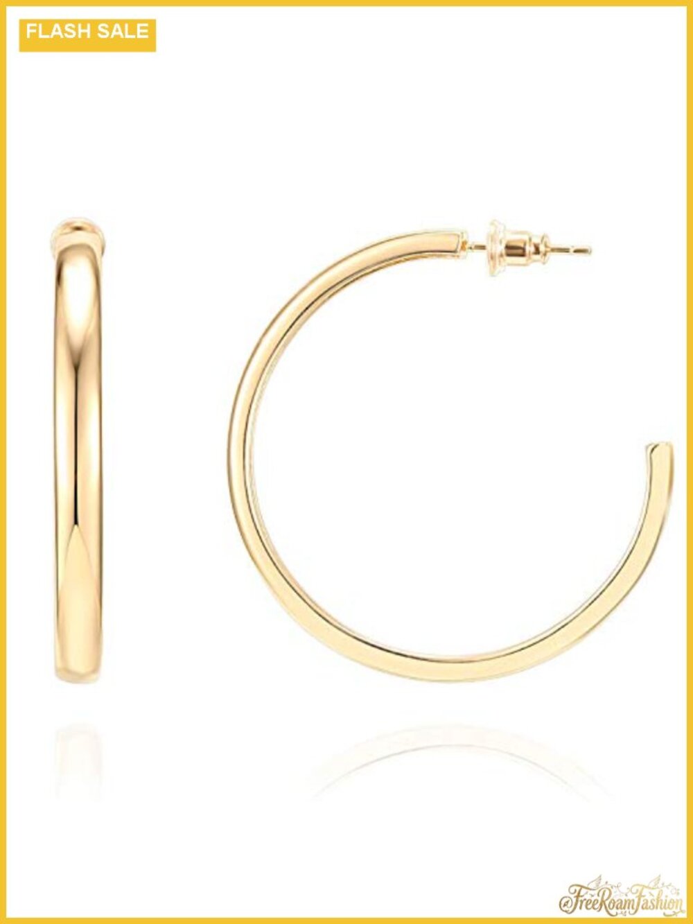 14K Gold Plated Wide Flat Edge Hoop Earrings for Women Hypoallergenic